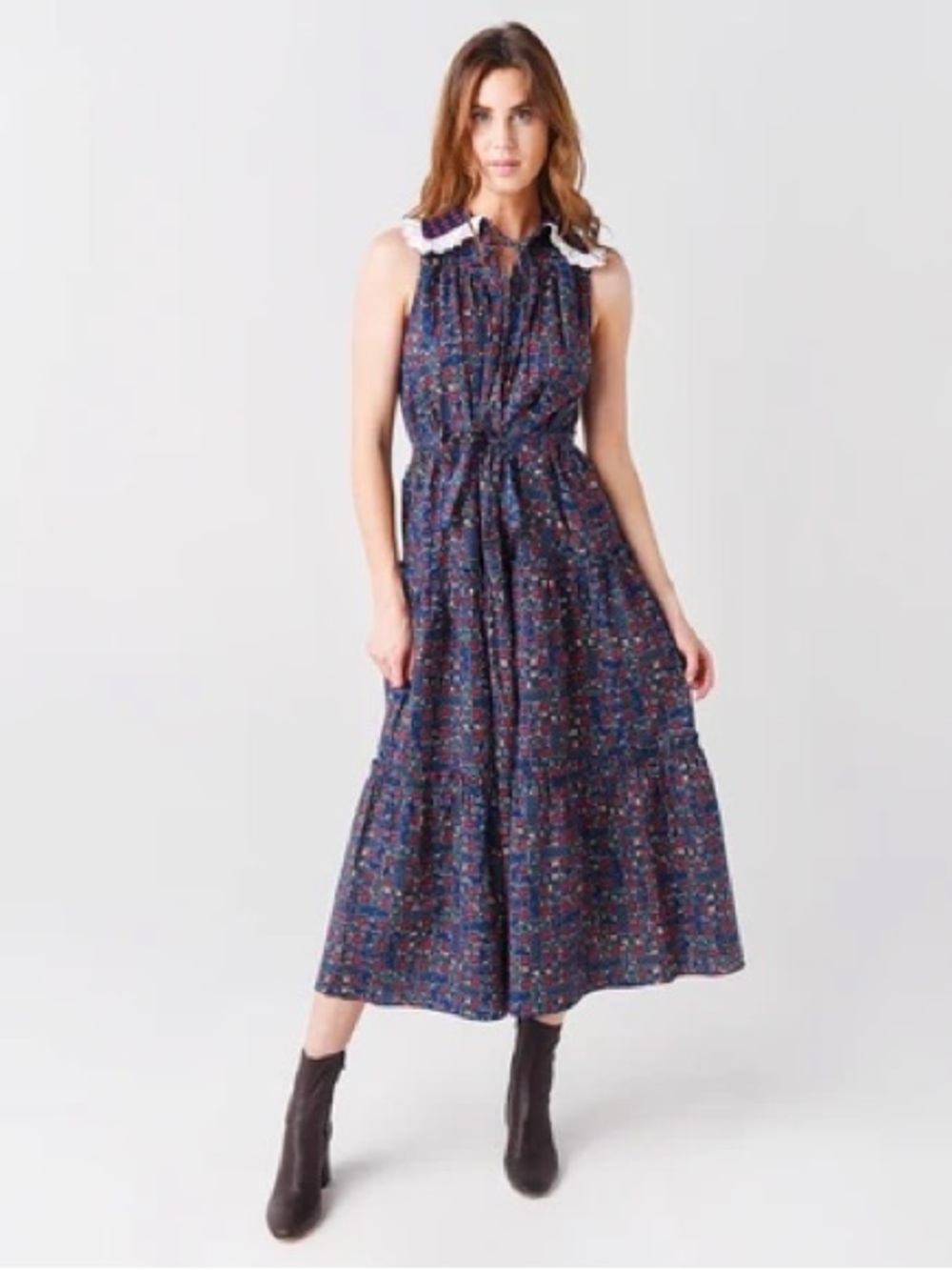 Hunter Bell Westin Floral Midi Maxi Dress Size L MISSING TIE SASH